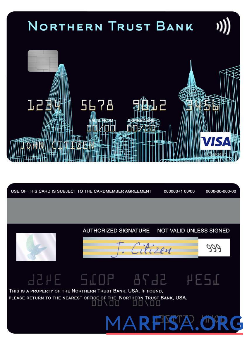 Realistic USA Northern Trust Bank visa card download for verification